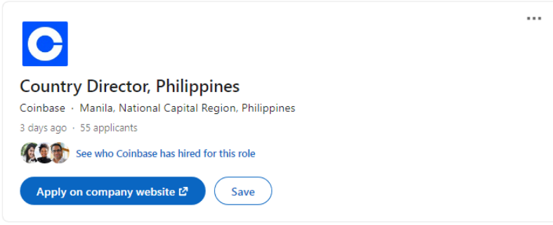 Coinbase embauche un directeur national pour les Philippines PlatoBlockchain Data Intelligence. Recherche verticale. Aï.