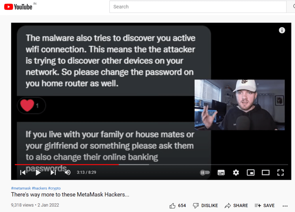CryptoJordin MetaMask Hack videója a YouTube-on keresztül