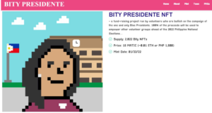 Proiectul Pinoy NFT Bity Presidente a fost lansat pentru a sprijini campania vicepreședintelui Leni Robredo PlatoBlockchain Data Intelligence. Căutare verticală. Ai.