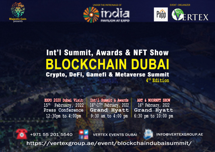Vertex Events annoncerer den 4. Grand Blockchain Event på Grand Hyatt Dubai PlatoBlockchain Data Intelligence. Lodret søgning. Ai.