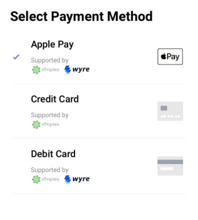Kjøp Bitcoin + annen krypto med Apple Pay. Fort. Lett. Sikre.