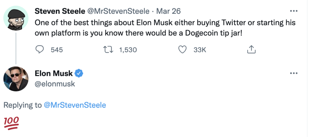 Elon Musk gợi ý về việc tích hợp Dogecoin cho hàng triệu người dùng nếu anh ấy mua Twitter hoặc tạo nền tảng riêng