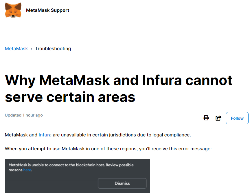 Notă de asistență MetaMask