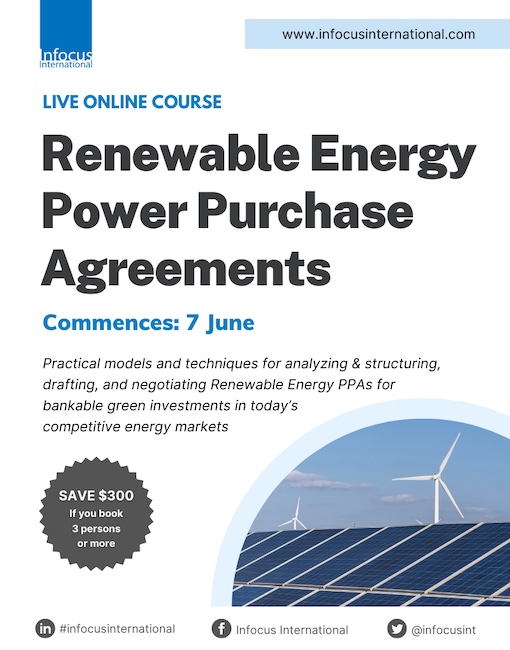 Infocus International Announces the New Dates for Renewable Energy Power Purchase Agreements Online Course PlatoBlockchain Data Intelligence. Vertical Search. Ai.