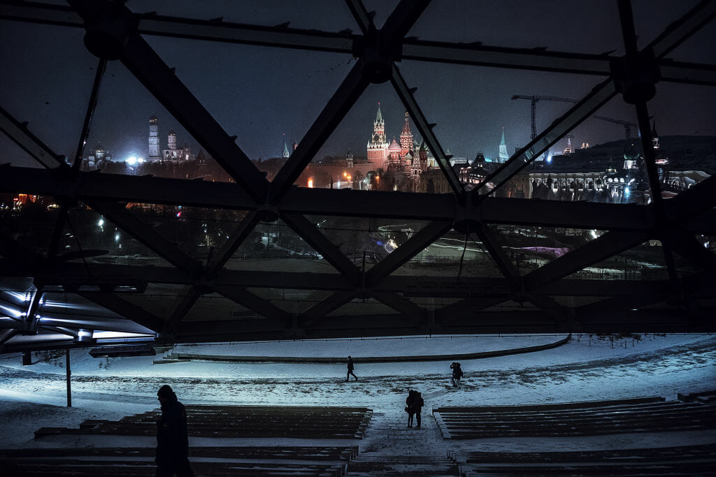 Kremlin seen from Park Zaryad'ye in central Moscow on December 4, 2019 in Moscow, Russia.