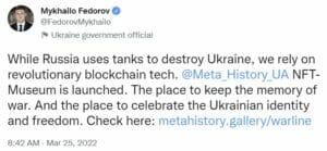ממשלת אוקראינה משיקה את אוסף NFT 'מוזיאון המלחמה' - מודיעין נתונים של ביטקוין חדשות PlatoBlockchain. חיפוש אנכי. איי.