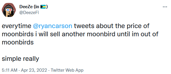 Carson hirtelen kilépése a Moonbirds csapatból kilép az NFT befektetőiből. Az új, PlatoBlockchain adatintelligencia NFT-alappal induló kollektív timsó. Függőleges keresés. Ai.