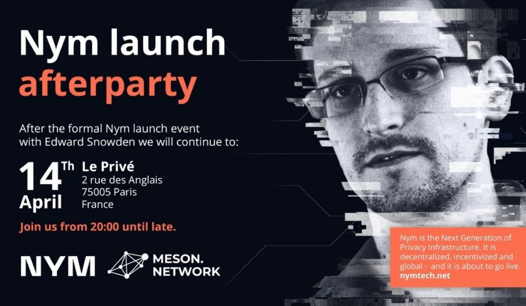 NYMi tegevjuht soovitab Meson Networki Edward Snowdenile NYM Launch Afterparty PlatoBlockchain Data Intelligence raames. Vertikaalne otsing. Ai.