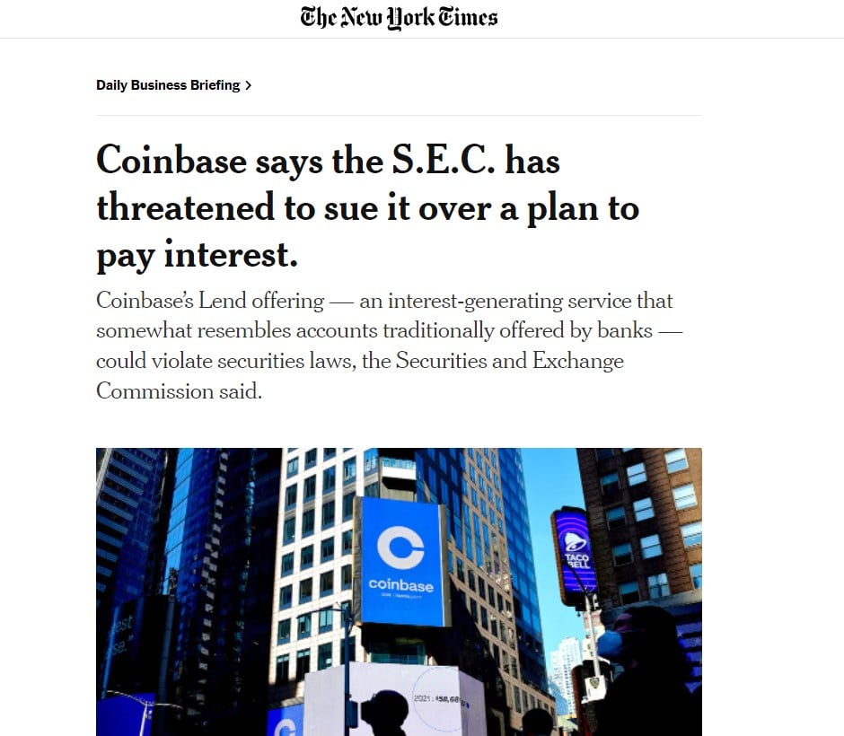 Az SEC bepereli a Coinbase-t