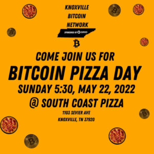 Knoxville Bitcoin Network PlatoBlockchain ডেটা ইন্টেলিজেন্সের সাথে Bitcoin Pizza Day উদযাপন করা হচ্ছে। উল্লম্ব অনুসন্ধান. আ.