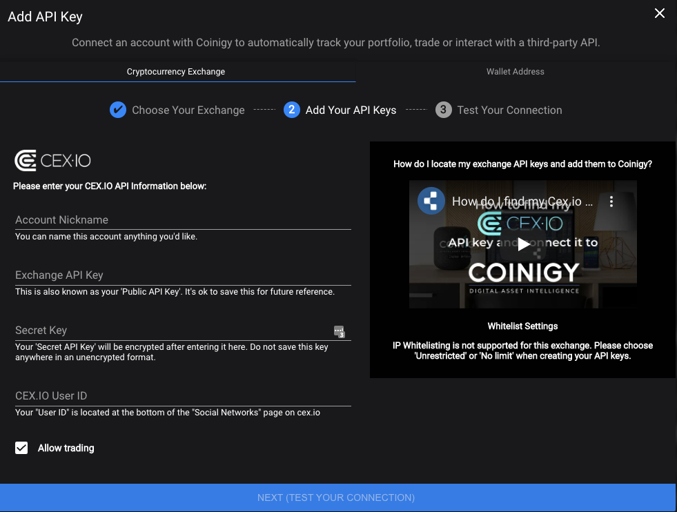 Coinigy Partnership & CEX.IO API-päivitys