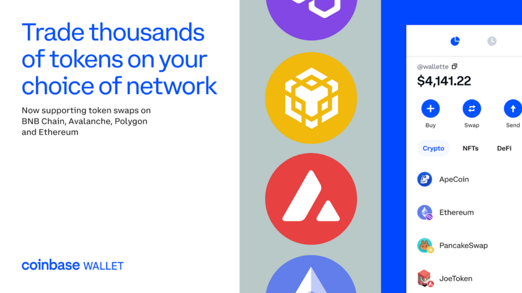 Trade thousands of tokens on your choice of network in Coinbase Wallet Coinbase PlatoBlockchain Data Intelligence. Vertical Search. Ai.