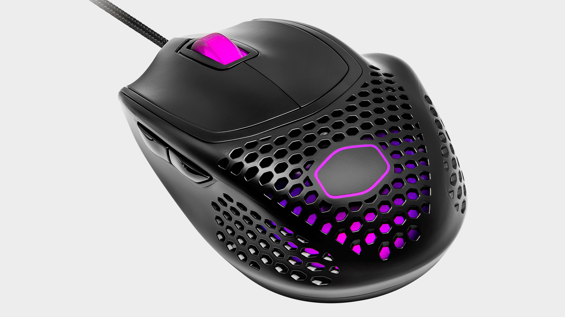Mouse da gioco Cooler Master MM720 da varie angolazioni su sfondo grigio