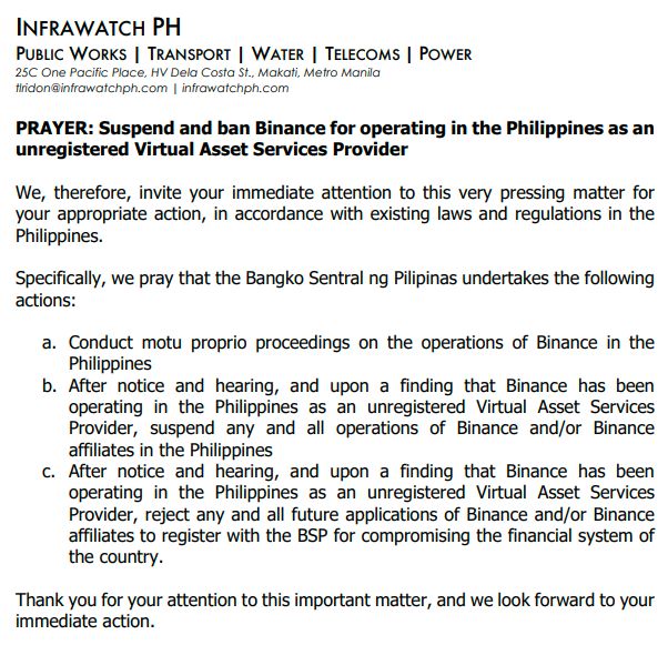بی ایس پی نے فلپائن میں غیر قانونی طور پر کام کرنے پر بائننس پر پابندی لگانے کا مطالبہ کیا پلیٹو بلاکچین ڈیٹا انٹیلی جنس۔ عمودی تلاش۔ عی