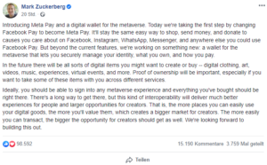 Mark Zuckerberg a lansat Meta Pay, die digital Wallet für das Metaverse PlatoBlockchain Data Intelligence. Căutare verticală. Ai.