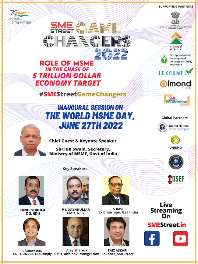 SMEStreet GameChangers Forum 2022 to be Inaugurated on World MSME Day Delhi PlatoBlockchain Data Intelligence. Vertical Search. Ai.