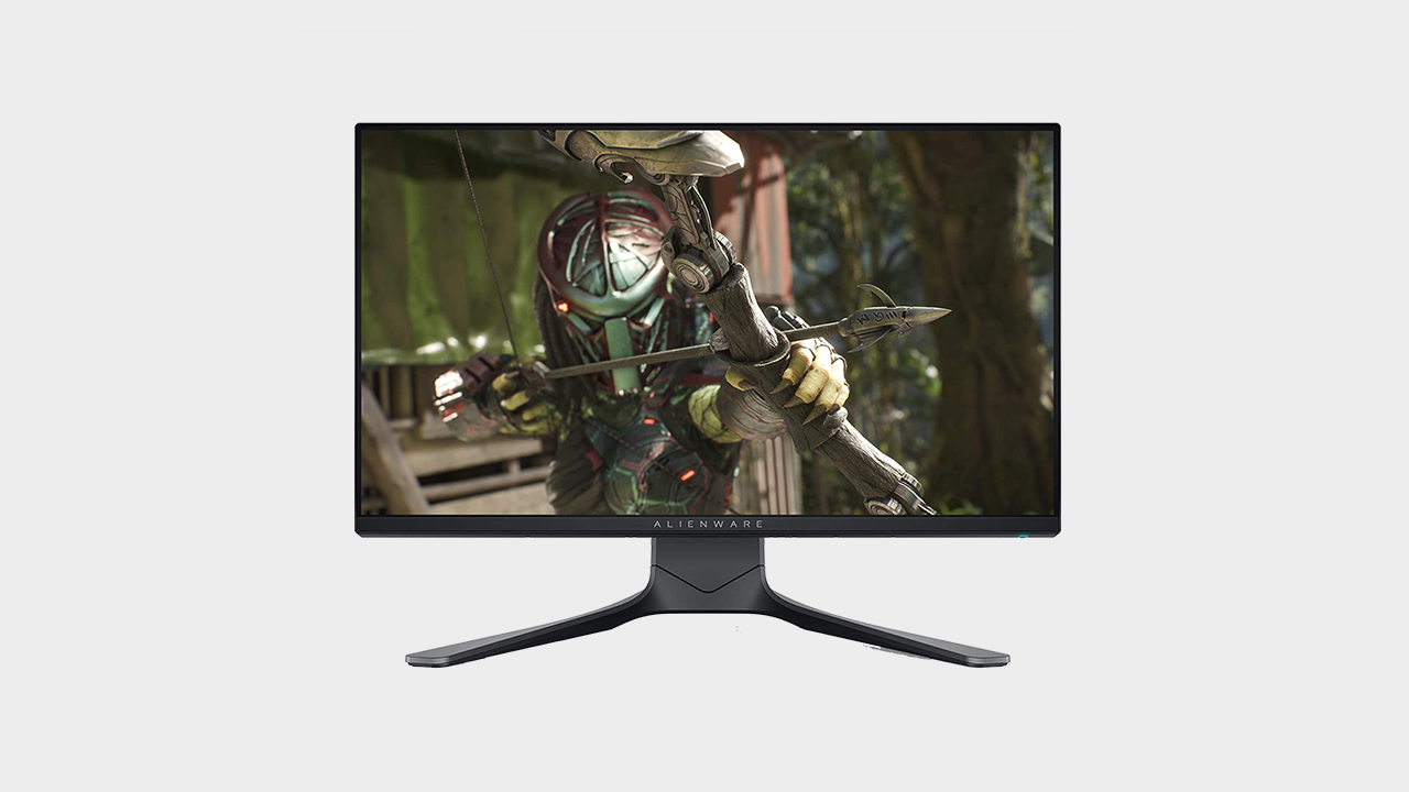 Alienware 25 AW2521HF Gaming-Monitor auf grauem Hintergrund