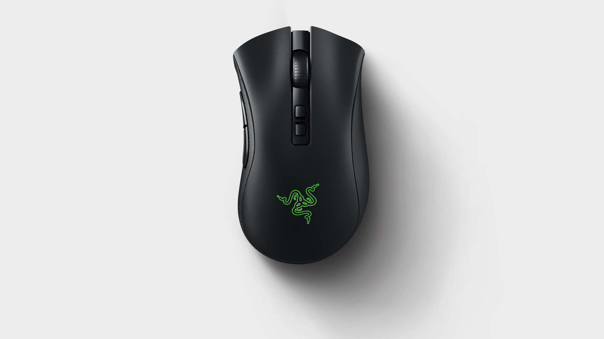 Image of the Razer DeathAdder V2 Pro top down on a grey background.