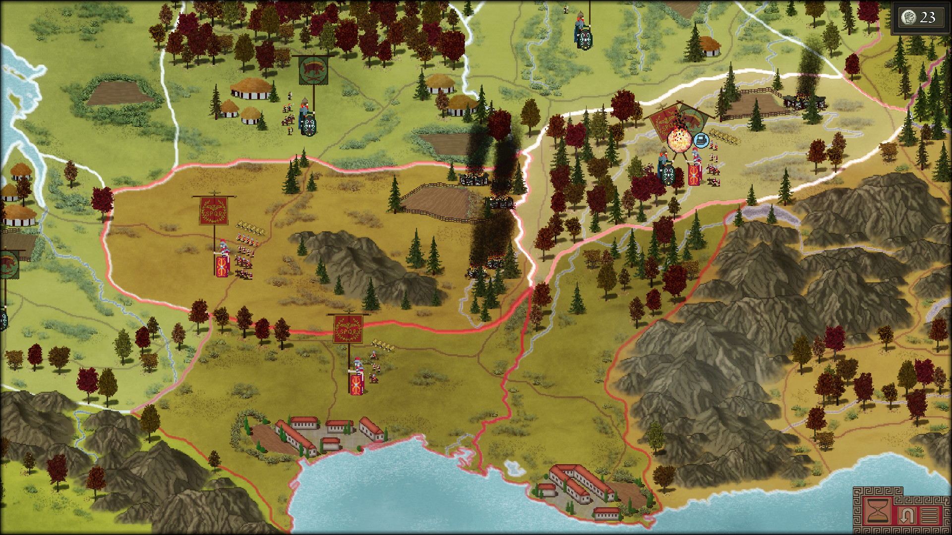 Imagini ale jocului de strategie pixel art Roma Invicta