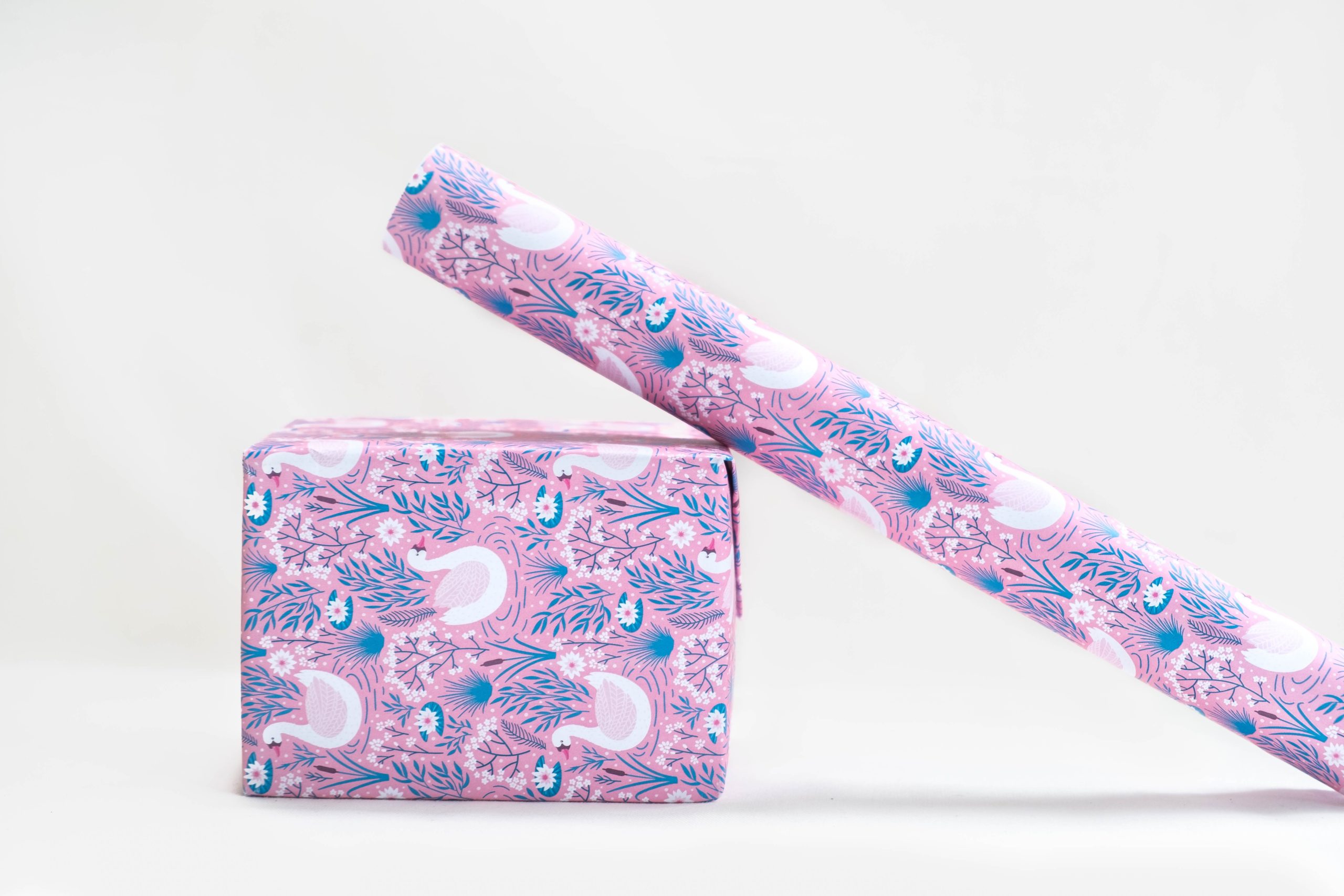 Lilac and blue wrapping paper that has covered a box part of a gift wrapping fundraiser