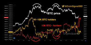 Datos en cadena: las ballenas de Bitcoin con más de 10k BTC han estado aumentando la inteligencia de datos de PlatoBlockchain. Búsqueda vertical. Ai.