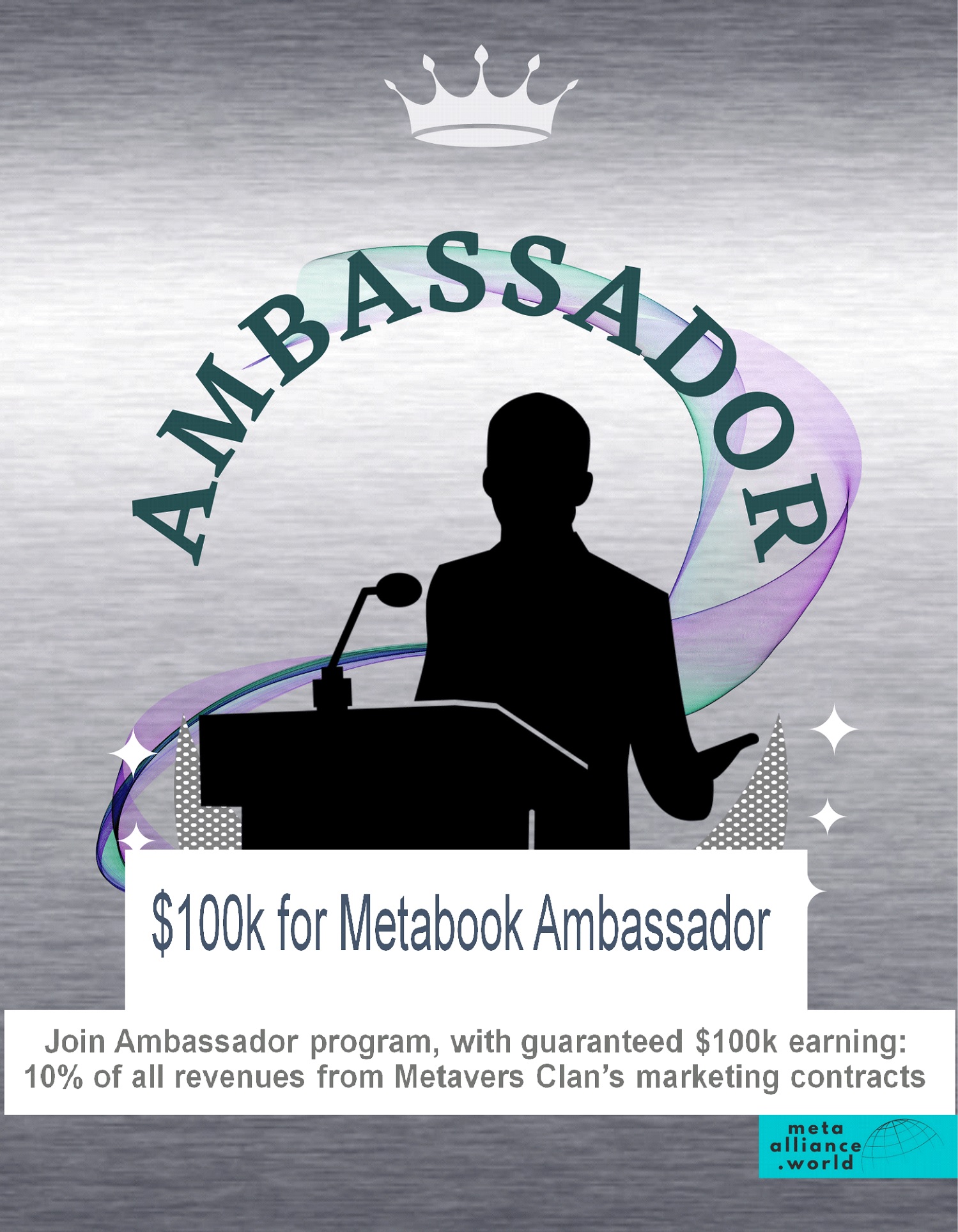 Réclamez 100 XNUMX $/an en tant qu'ambassadeur Metaverse, sur Metabook Blockchain PlatoBlockchain Data Intelligence. Recherche verticale. Aï.