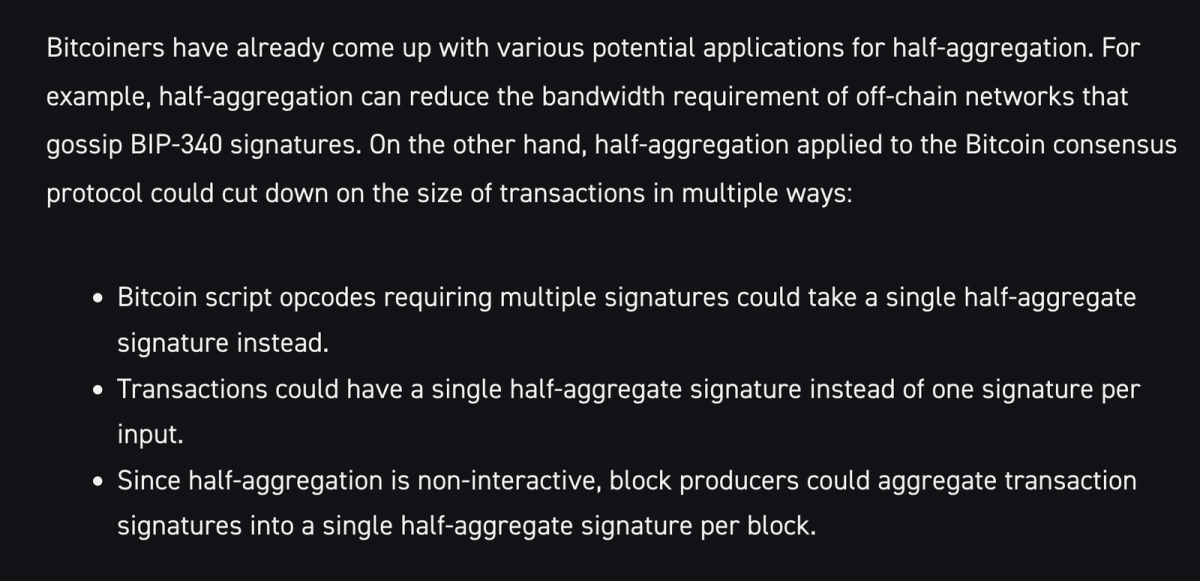 Aggregatie van handtekeningen kan enorme voordelen op het gebied van gegevensefficiëntie opleveren voor het netwerk en kan meer unieke gebruiksscenario's opleveren, wat wijst op de opbouw van een bearmarkt.