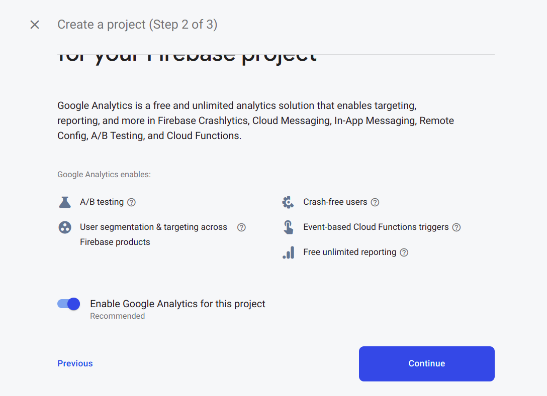 Projeto Firebase Create - Editar Analytics