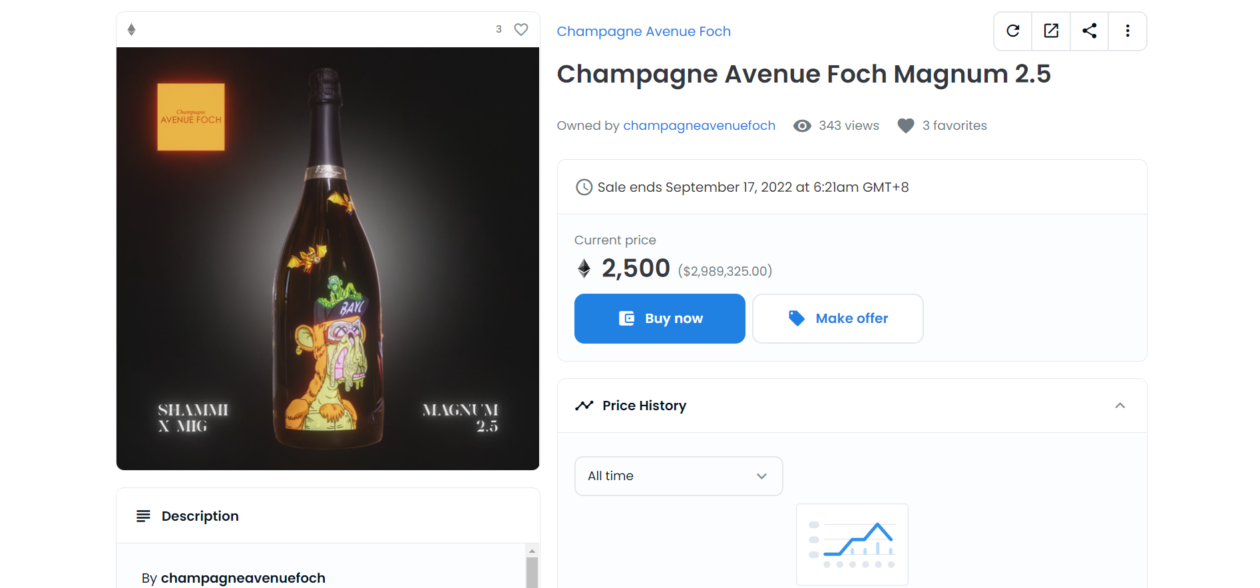 Bored Apes, Sneaky Vampire NFT Champagne såldes för US$2.5 miljoner PlatoBlockchain Data Intelligence. Vertikal sökning. Ai.