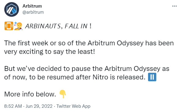 Arbitrum käynnistää Nitro-päivityksen 31. elokuuta PlatoBlockchain Data Intelligence. Pystysuuntainen haku. Ai.