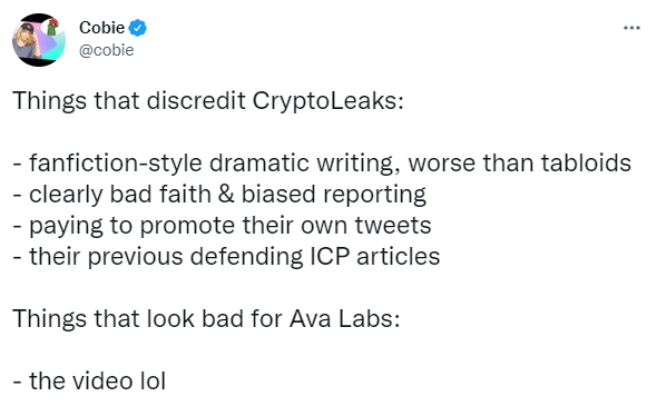 Ava Labs の疑惑が暗号通貨 Twitter PlatoBlockchain データ インテリジェンスを混乱させます。 垂直検索。 あい。