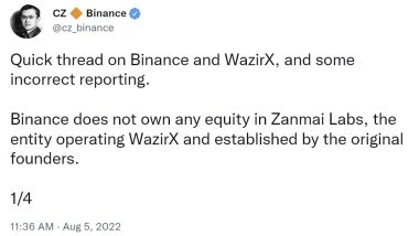 อินเดียระงับการแลกเปลี่ยน Crypto Exchange สินทรัพย์ธนาคารของ Wazirx – Binance อ้างว่าการเข้าซื้อกิจการ Wazirx นั้น 'ไม่เคยเสร็จสมบูรณ์' PlatoBlockchain Data Intelligence ค้นหาแนวตั้ง AI.