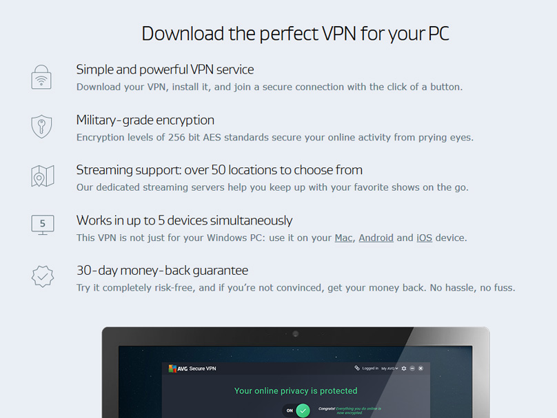 ميزات AVG VPN