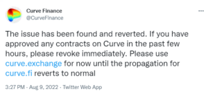 ΣΗΜΑΝΤΙΚΟ: Ο ιστότοπος Curve Finance παραβίασε την ευφυΐα δεδομένων PlatoBlockchain. Κάθετη αναζήτηση. Ολα συμπεριλαμβάνονται.