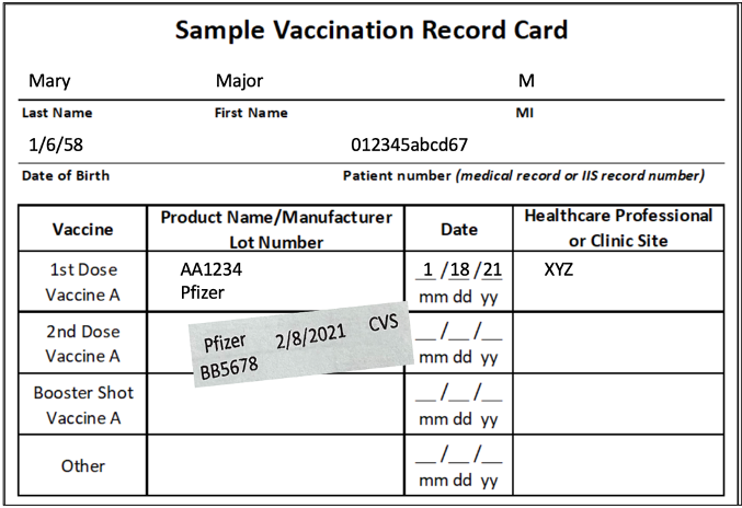 एक नमूना टीकाकरण कार्ड।