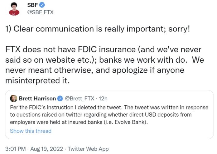 Az FDIC kriptográfiai beszüntetési és leállási parancsot adott ki 5 cégnek, beleértve az FTX US Exchange-et is