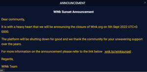 WINk Casino wird geschlossen, um sich auf NFT-Spiele zu konzentrieren PlatoBlockchain Data Intelligence. Vertikale Suche. Ai.
