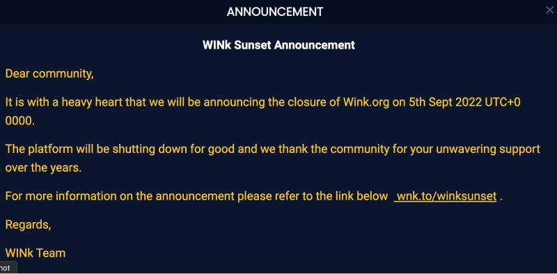 يتم إغلاق WINk Casino للتركيز على ذكاء بيانات PlatoBlockchain لألعاب NFT. البحث العمودي. عاي.