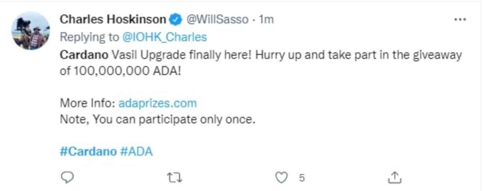 Skuespiller Will Sassos Twitter hacket; Bruges til at fremme ADA-svindel PlatoBlockchain-dataintelligens. Lodret søgning. Ai.