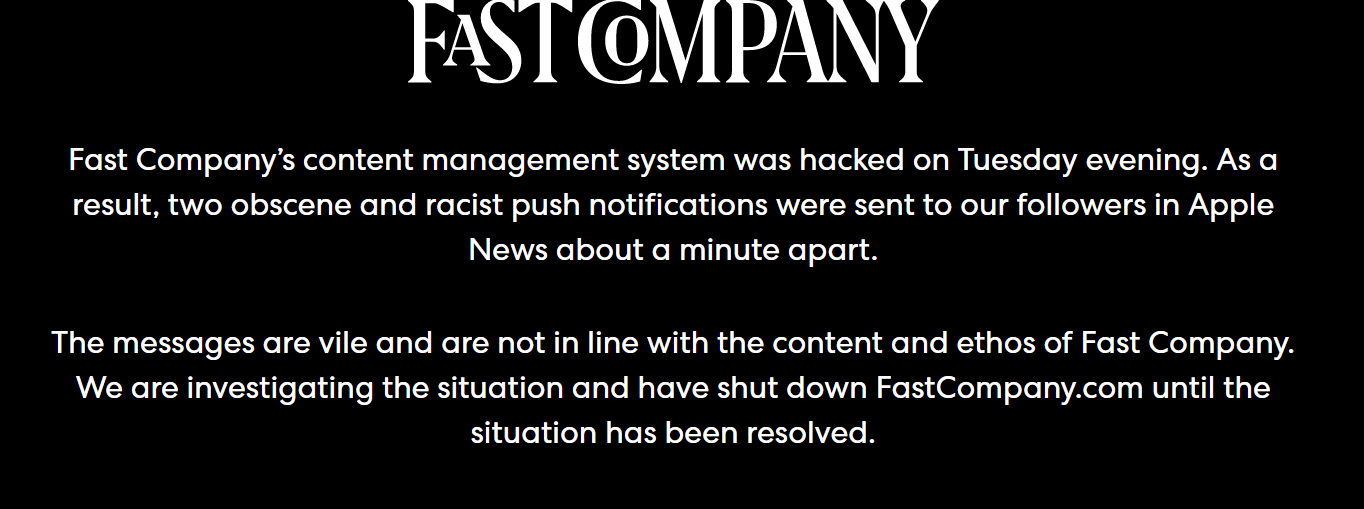 Fast Company CMS Hack levanta questões de segurança PlatoBlockchain Data Intelligence. Pesquisa vertical. Ai.