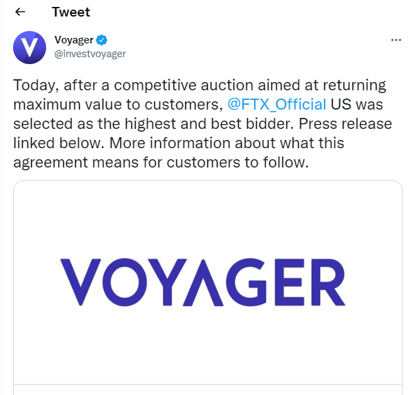 FTX to Buy Voyager Digital Assets Valued at $1.4 billion PlatoBlockchain Data Intelligence. Vertical Search. Ai.