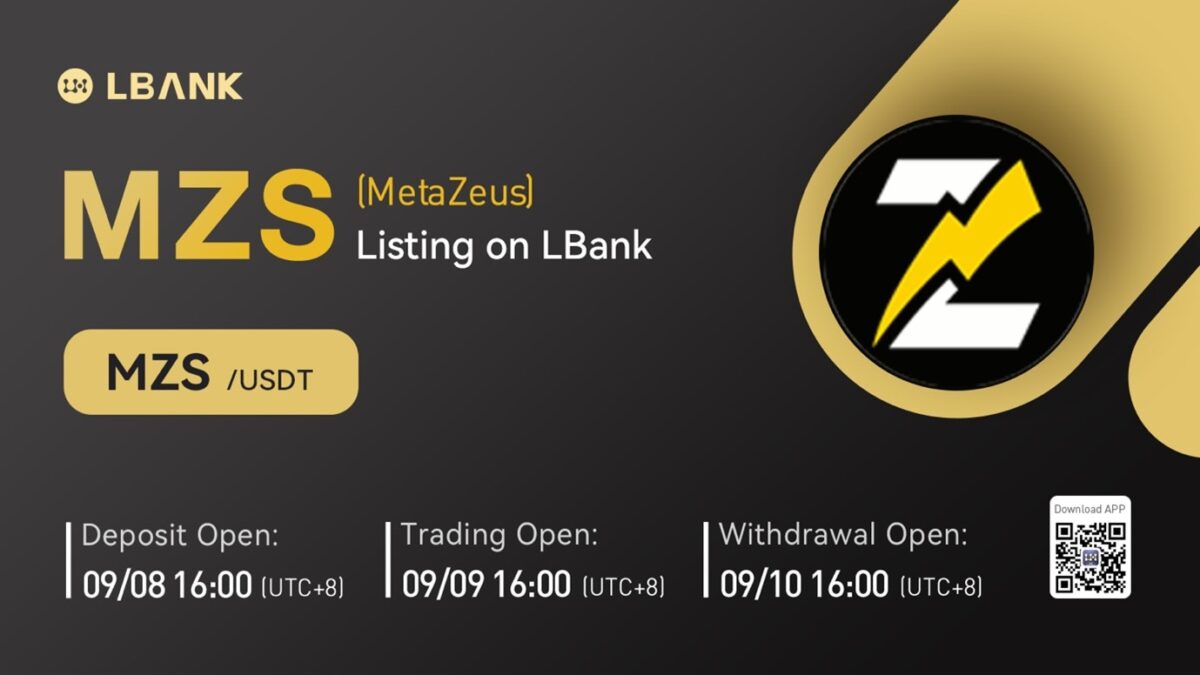 MetaZeus (MZS) اب LBank Exchange PlatoBlockchain ڈیٹا انٹیلی جنس پر تجارت کے لیے دستیاب ہے۔ عمودی تلاش۔ عی