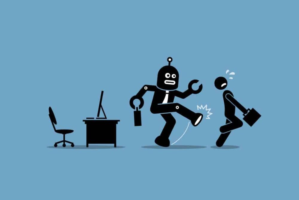 หุ่นยนต์,พนักงาน,เตะ,ออกไป,A,คน,คนงาน,จาก,การทำ,ของเขา