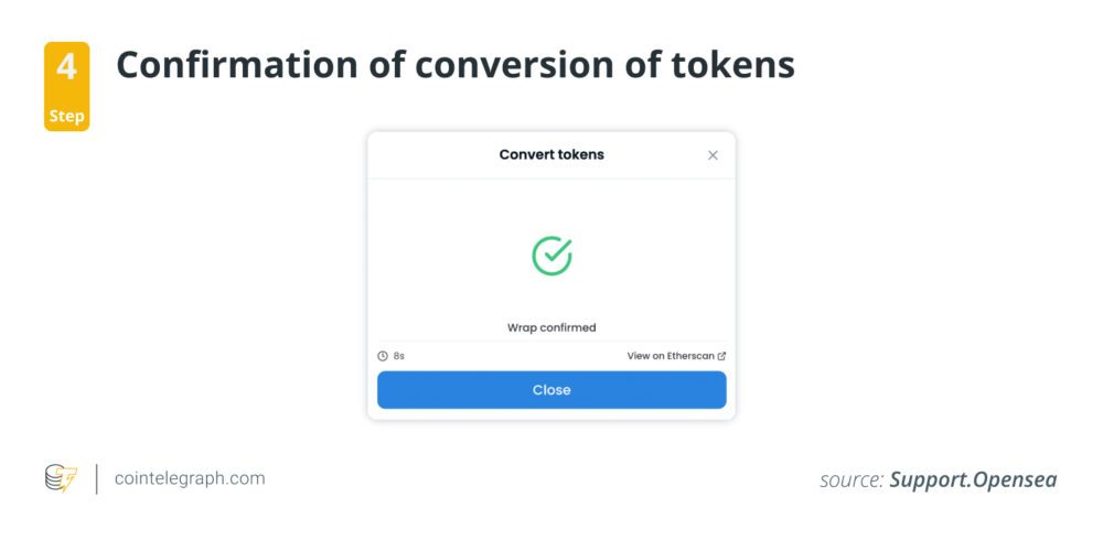 Etapa 4: confirmação da conversão de tokens