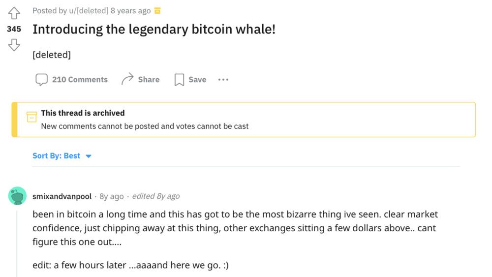 Il y a 8 ans aujourd'hui: les commerçants de Bitcoin ont tué la tristement célèbre baleine à ours qui a jeté 30,000 XNUMX BTC en une seule transaction