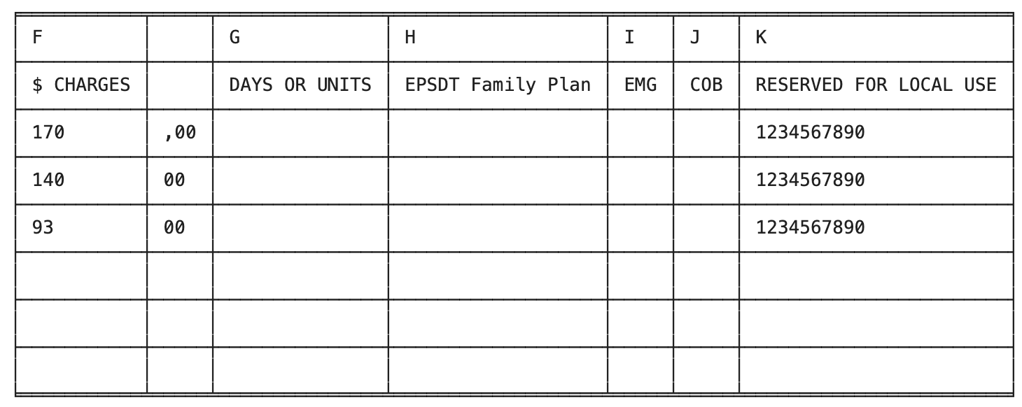 Tabellenextraktion aus dem CMS1500-Formular