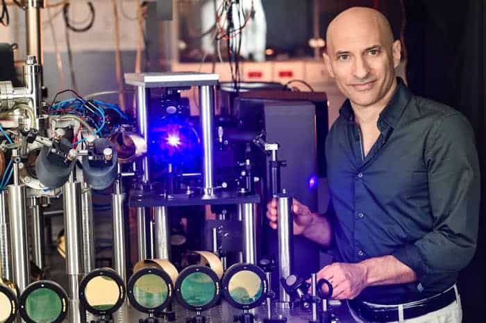 Photograph of Jeff Steinhauer in his lab at Technion