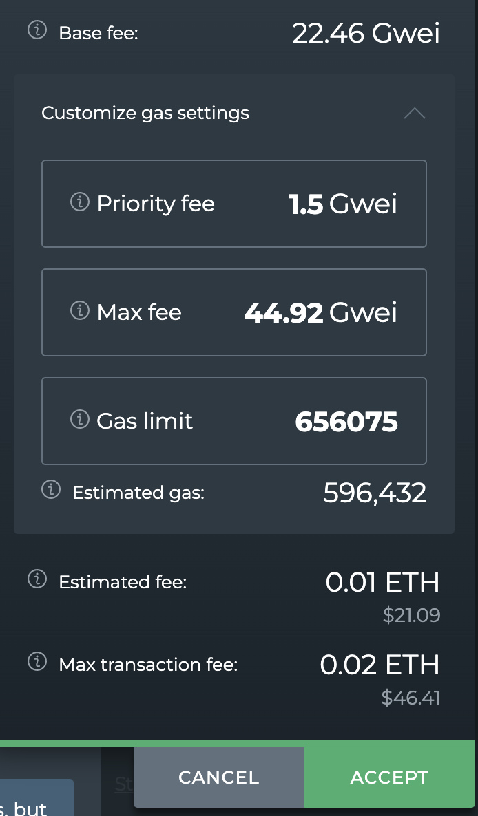 Ethereum fees, Nov 2022