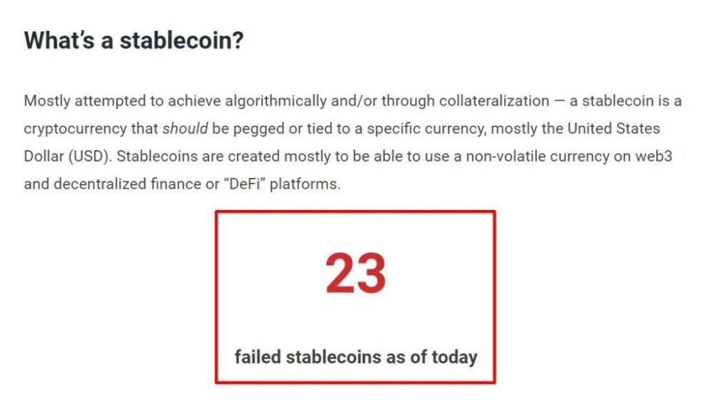 mislykkede stablecoins