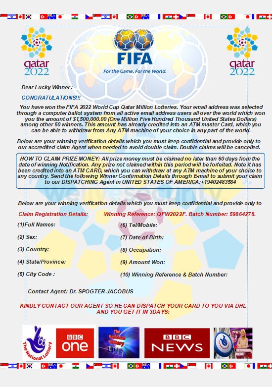 Escrocherii FIFA World Cup 2022: Atenție la loterie false, fraudă cu bilete și alte dezavantaje PlatoBlockchain Data Intelligence. Căutare verticală. Ai.